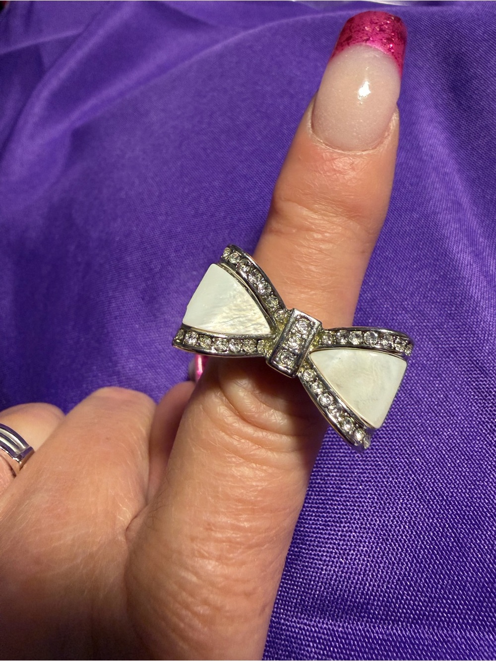 Park Lane White Bow Crystal Statement Ring Size 8 New
